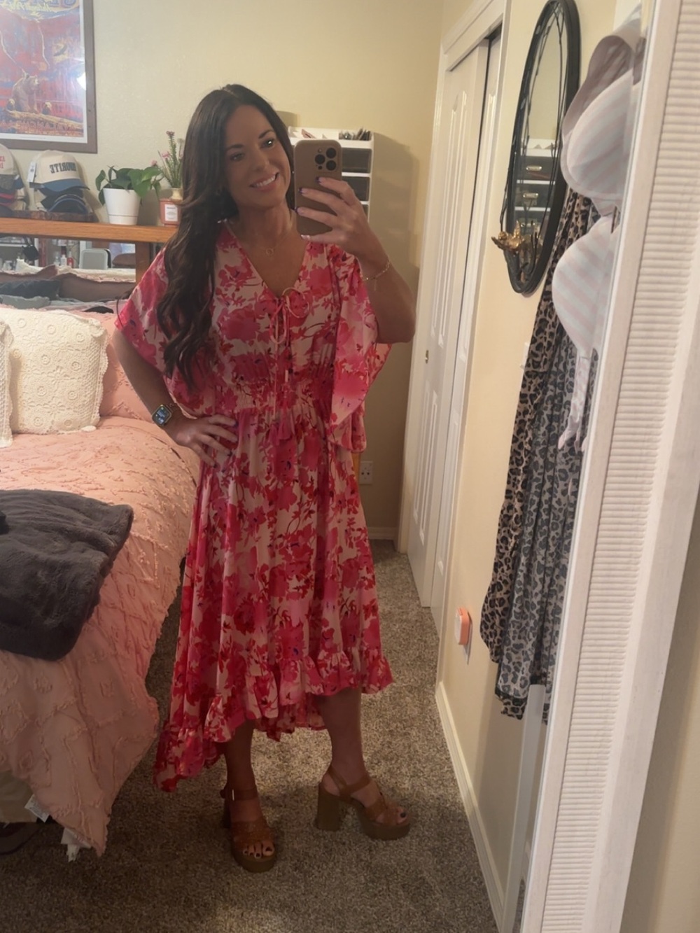 Anthropology Boemo floral Midi Dress in Pink